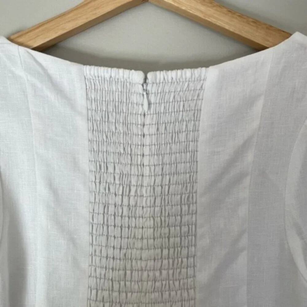 NEW Reformation Coucou Midi Linen Dress Puff Sleeves White | US 4 UK 8 - Picture 9 of 12